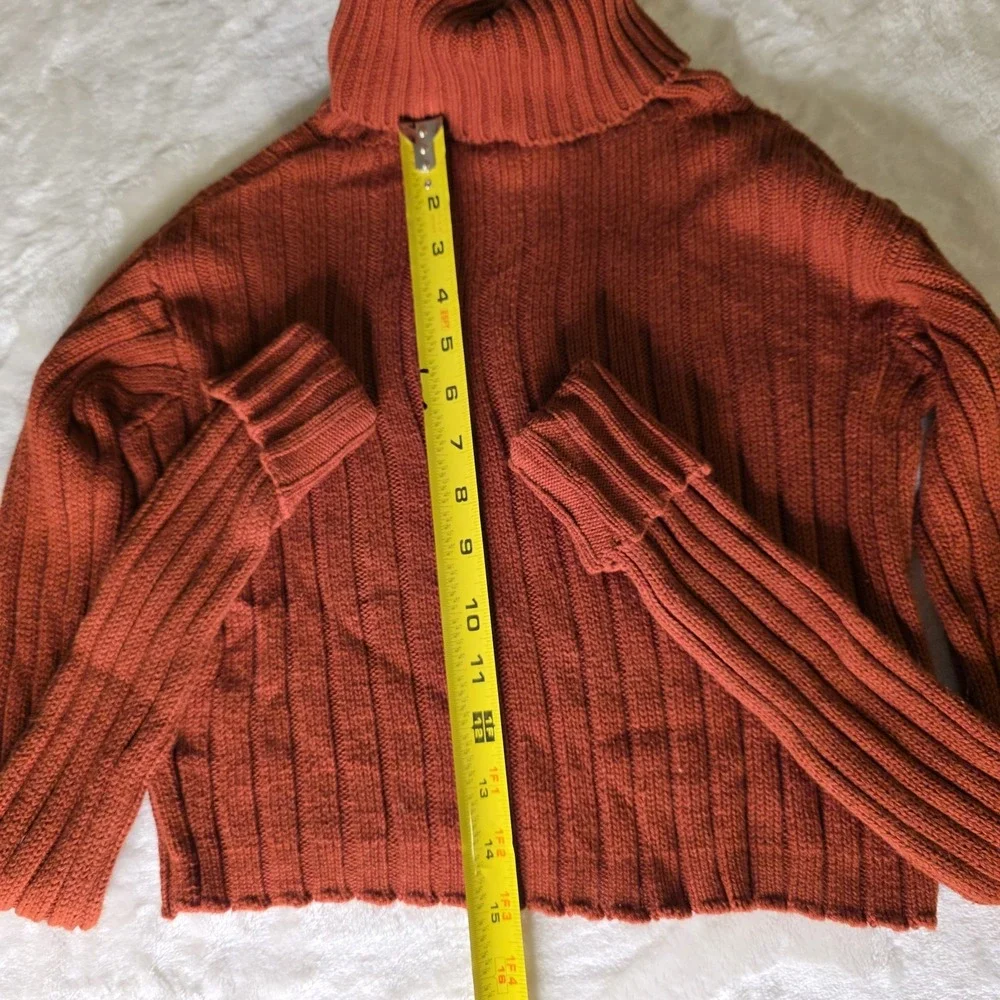 Women's Rust Color Fall Crop Sweater Turtleneck Long‎ Sleeve, Soft Ribbed